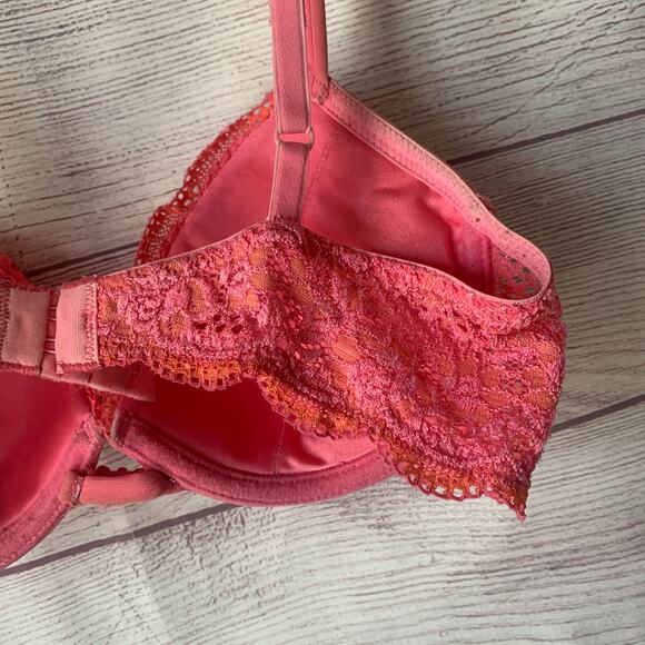 Retro Lily of France Pink with Orange Push-Up Bra Lace Adjustable Back Size 34B - Picture 6 of 16